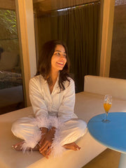 Tanusha Bajaj in our white Furry Pajama Set