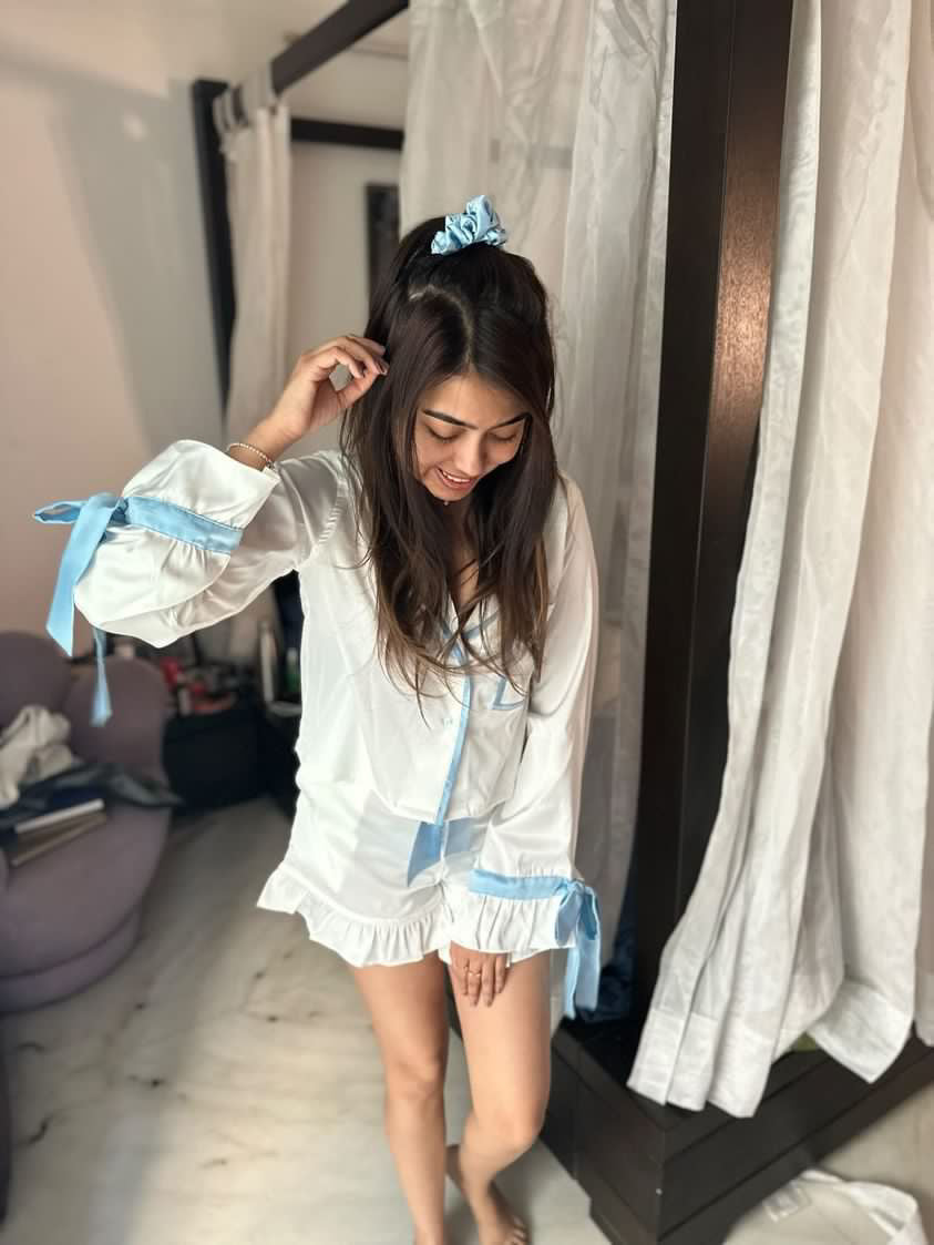 Trishala Kamath in off white silk night set